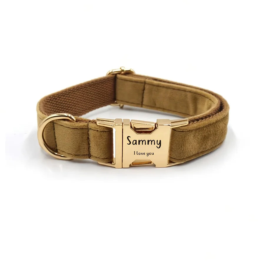 Coleira de cachorro personalizada de veludo, gravura de nome personalizado, etiqueta de identificação de número de telefone, coleiras ajustáveis macias e confortáveis para pequenas e médias, 1 peça