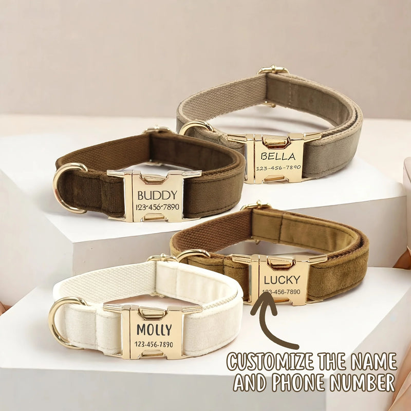 Coleira de cachorro personalizada de veludo, gravura de nome personalizado, etiqueta de identificação de número de telefone, coleiras ajustáveis macias e confortáveis para pequenas e médias, 1 peça